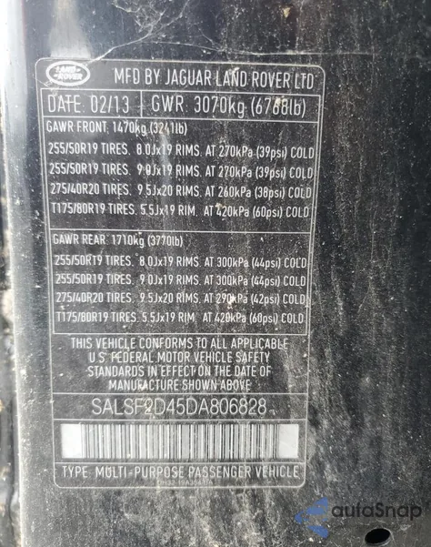 2013 Land Rover Range Rover Sport Hse z USA, uszkodzony, nr VIN SALSF2D45DA806828